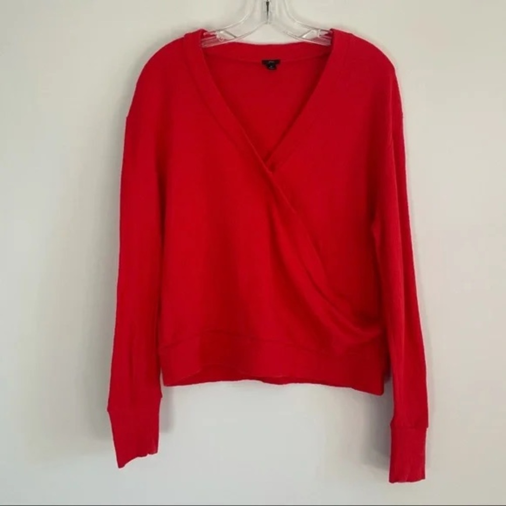 J. CREW Faux Wrap Textured Crepe Blouse Top Red Medium M